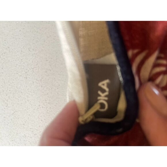 OKA Ocellus Red Garnet Linen Pillow Cover Peacock Feather Motif Hand Embroidery - Picture 3 of 3